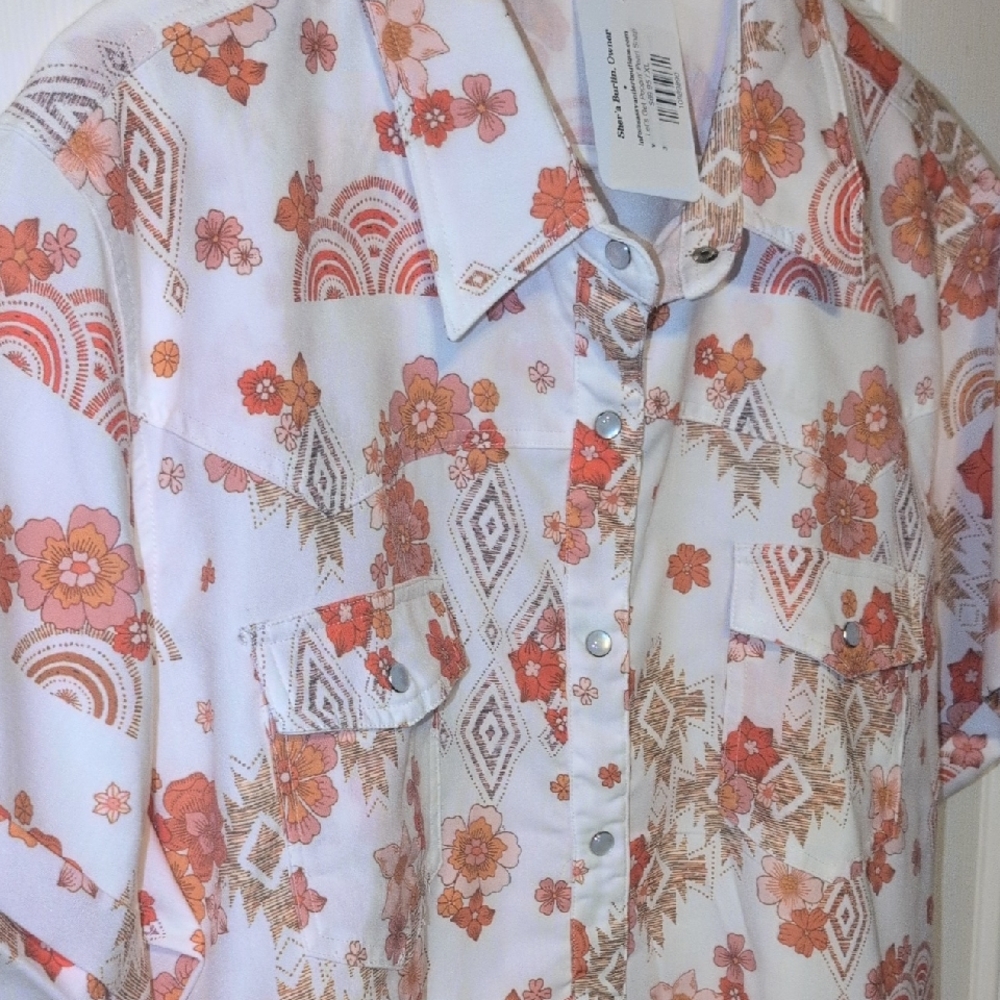 Orange and White Notched Collar Button Down Shirt
